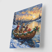 Bengal Kat Kerstboot Vakantie Vierkante Klok (Hoek)