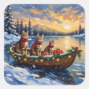 Bengal Kat Kerstboot Vakantie Vierkante Sticker