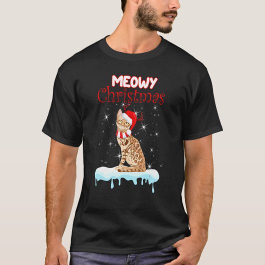 Bengal Kat Kerstman Hoed Kerstmis T-shirt (Voorkant)