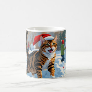 Bengal Kat Kerstmis Festieve Sneeuw Scene Koffiemok