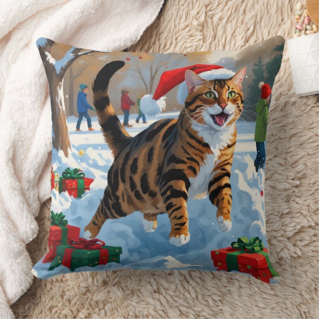 Bengal Kat Kerstmis Festieve Sneeuw Scene Kussen (Deken)