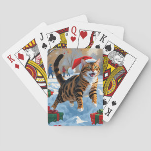 Bengal Kat Kerstmis Festieve Sneeuw Scene Pokerkaarten