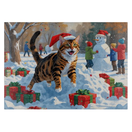 Bengal Kat Kerstmis Festieve Sneeuw Scene Snijplank (Voorkant)