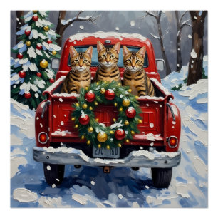 Bengal Kat Kerstmis Rode Truck Vakantie Perfect Poster