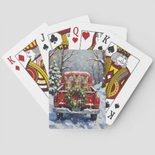 Bengal Kat Kerstmis Rode Truck Vakantie Pokerkaarten
