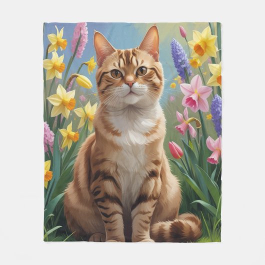 Bengal Kat Lentebloemen Schilderij Fleece Deken (Voorkant)