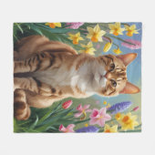 Bengal Kat Lentebloemen Schilderij Fleece Deken (Voorkant (Horizontaal))