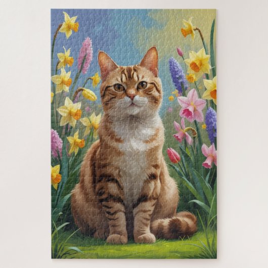 Bengal Kat Lentebloemen Schilderij Legpuzzel (Verticaal)