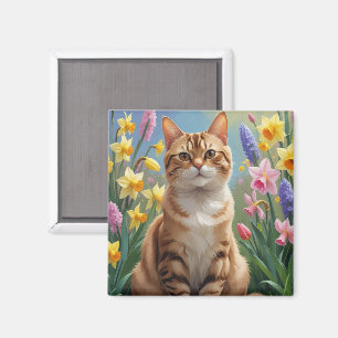 Bengal Kat Lentebloemen Schilderij Magneet