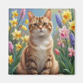 Bengal Kat Lentebloemen Schilderij Magneet (Voorkant)