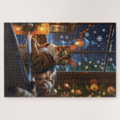 Bengal Kat Met Kerstverlichting Vakantie Legpuzzel (Horizontaal)