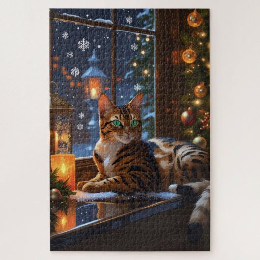 Bengal Kat Met Kerstverlichting Vakantie Legpuzzel (Verticaal)
