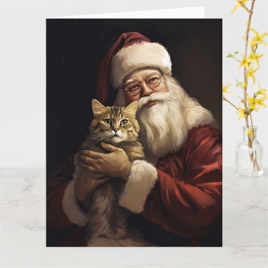Bengal Kat met Sinterklaas Festive Kerstmis Kaart (Gele Bloem)