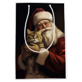 Bengal Kat met Sinterklaas Festive Kerstmis Medium Cadeauzakje (Voorkant)