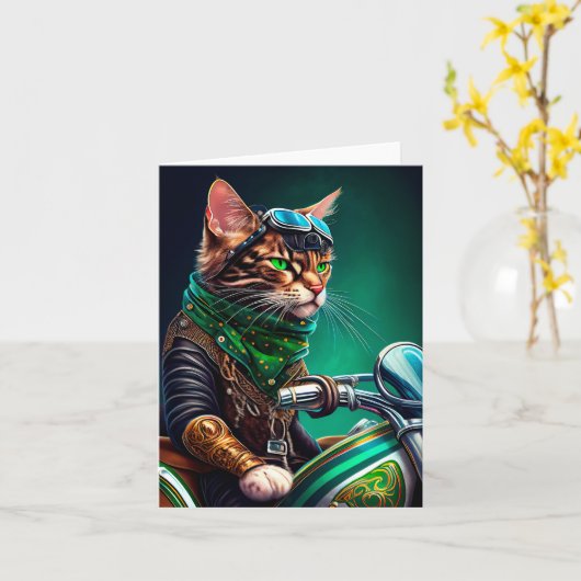Bengal kat rijdt op fiets St. Patrick's Day Kaart (Gele Bloem)