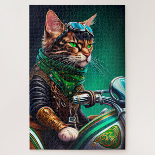 Bengal Kat rijdt op fiets St. Patrick's Day Legpuzzel