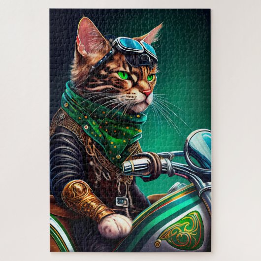 Bengal Kat rijdt op fiets St. Patrick's Day Legpuzzel (Verticaal)