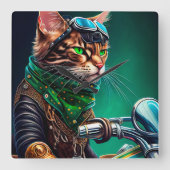Bengal kat rijdt op fiets St. Patrick's Day Vierkante Klok (Voorkant)