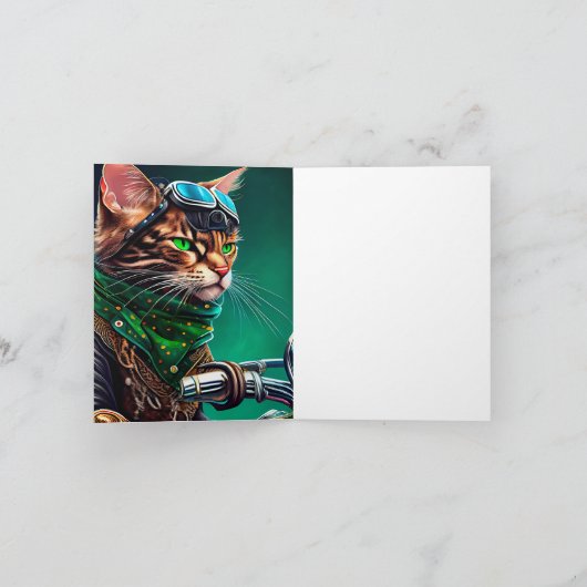 Bengal kat rijdt op motorfiets St. Patrick's Day Kaart (Binnen)