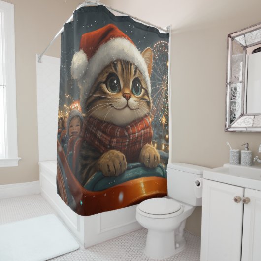 Bengal Kat Roller Coaster Kerstmis Douchegordijn (In situ)