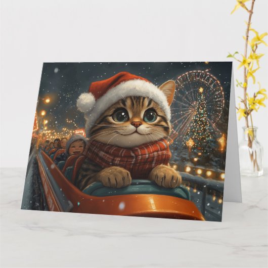 Bengal Kat Roller Coaster Kerstmis Kaart (Gele Bloem)