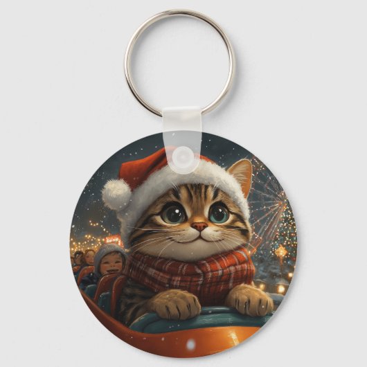 Bengal Kat Roller Coaster Kerstmis Sleutelhanger (Voorkant)