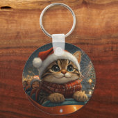 Bengal Kat Roller Coaster Kerstmis Sleutelhanger (Voorkant)