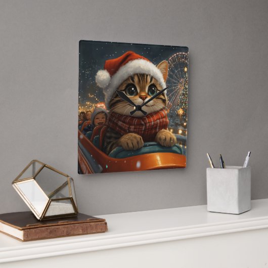 Bengal Kat Roller Coaster Kerstmis Vierkante Klok (Kantoor)