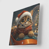 Bengal Kat Roller Coaster Kerstmis Vierkante Klok (Hoek)