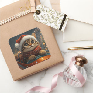 Bengal Kat Roller Coaster Kerstmis Vierkante Sticker