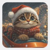 Bengal Kat Roller Coaster Kerstmis Vierkante Sticker (Voorkant)