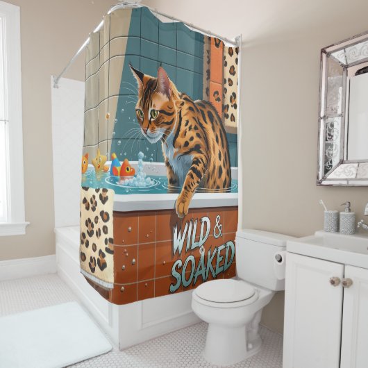 Bengal Kat Slordig Slaperig Schattig Grappig  Douchegordijn (In situ)