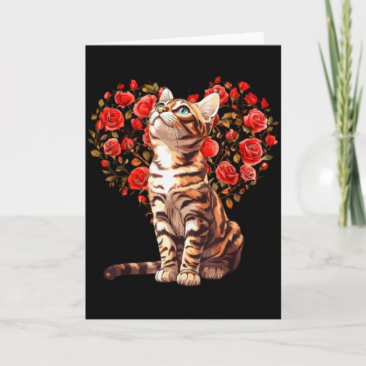 Bengal Kat Valentijnsdag Bloemhart Ontwerp Voor Kaart (Voorkant)