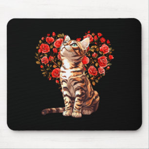 Bengal Kat Valentijnsdag Bloemhart Ontwerp Voor Muismat