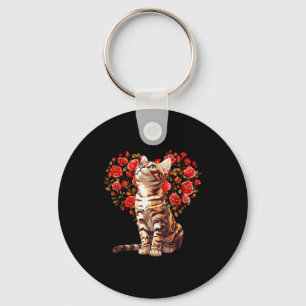 Bengal Kat Valentijnsdag Bloemhart Ontwerp Voor Sleutelhanger