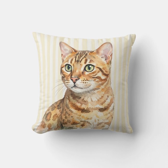 Bengal Kat Watercolor Kussenhoes Kussen (Voorkant)