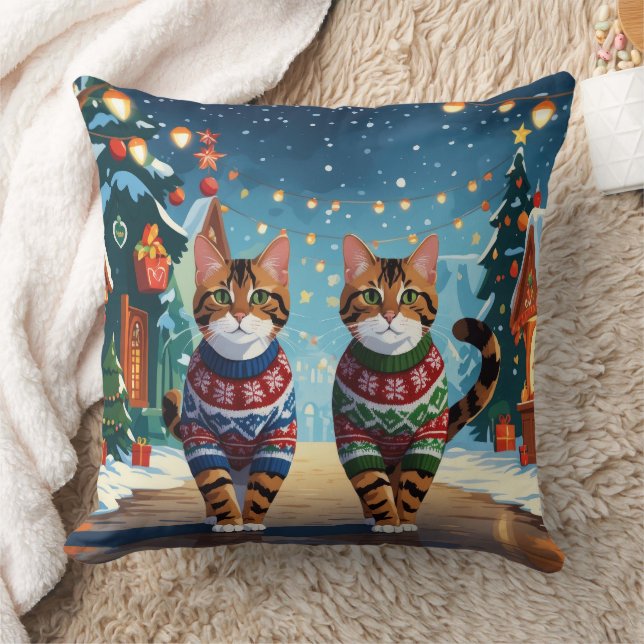 Bengal Katten Kerst Sneeuw Vakantie Kussen (Deken)