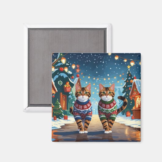 Bengal Katten Kerst Sneeuw Vakantie Magneet (Voorkant / Achterkant)