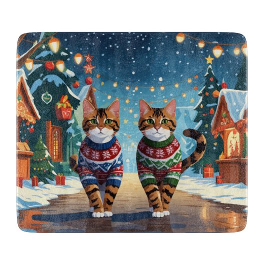 Bengal Katten Kerst Sneeuw Vakantie Snijplank (Voorkant)