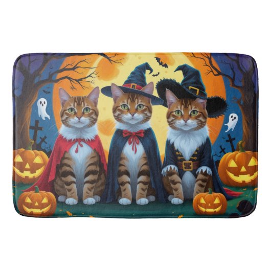 Bengal Katten Pompoen Halloween Grappig Badmat (Voorkant)