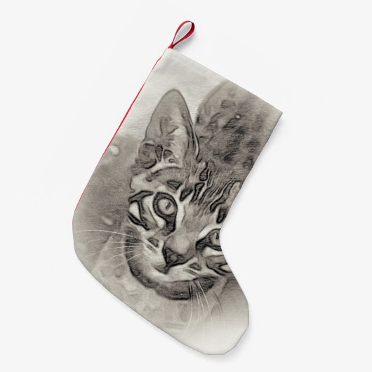 Bengal Kitten Drawing Kleine Kerstsok (Voorkant (Hangend))