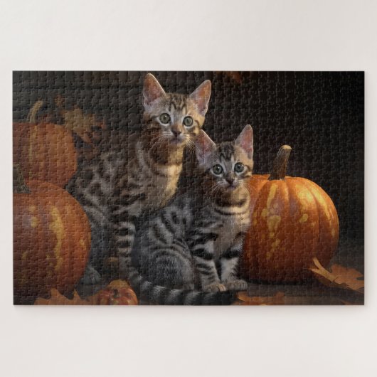 Bengal Kitten Herfst Plezier Pompoen Legpuzzel (Horizontaal)