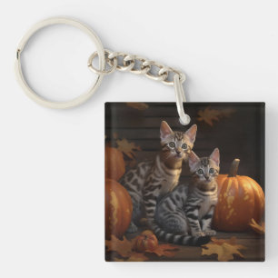 Bengal Kitten Herfst Plezier Pompoen  Sleutelhanger
