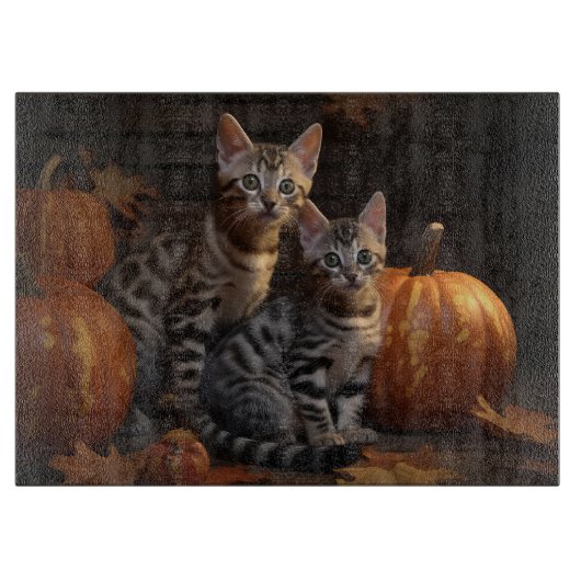 Bengal Kitten Herfst Plezier Pompoen  Snijplank (Voorkant)