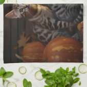 Bengal Kitten Herfst Plezier Pompoen Theedoek (Gevouwen)