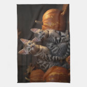 Bengal Kitten Herfst Plezier Pompoen Theedoek (Verticaal)