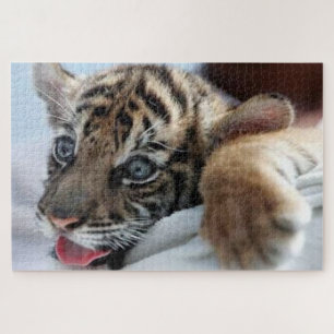 Bengal Tiger cub kijkt naar een sneeuwberg Legpuzzel