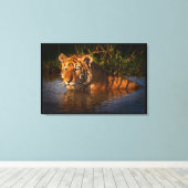 Bengal Tiger kijkt naar je uit het water Canvas Afdruk (Insitu (Houten vloer))