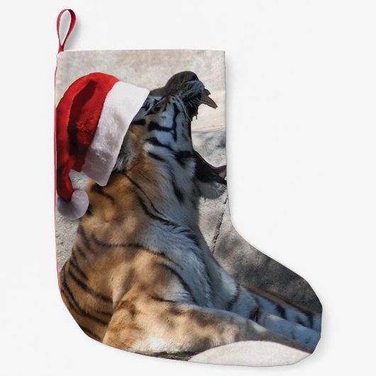 Bengal Tiger Santa Claus Kleine Kerstsok (Voorkant)