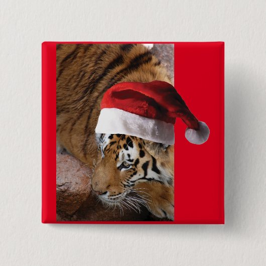 Bengal Tiger Santa Claus Vierkante Button 5,1 Cm (Voorkant)